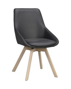 Rowico Alison ruokapöydän tuoli, musta nahka / valkopesty tammi