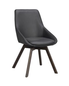 Rowico Alison ruokapöydän tuoli, musta nahka / ruskea tammi