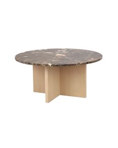Rowico Brooksville pyöreä kahvipöytä Ø90, ruskea marmori/valkopesty tammi