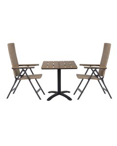 Mocca parvekepöytä + 2 Cora säätötuolia