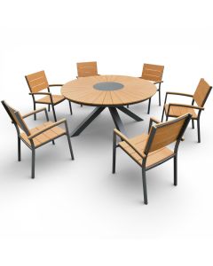 Alanya pyöreä terassipöytä + 6 Krabi tuolia, harmaa