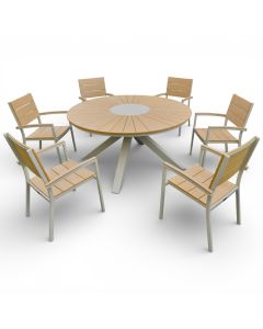 Alanya pyöreä terassipöytä + 6 Krabi tuolia, kitti