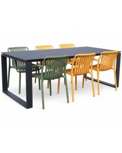 Edward terassipöytä + 6 Brandon tuolia, eri värejä