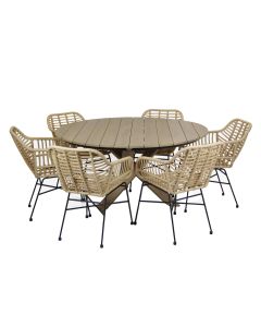 Java pyöreä terassipöytä 150cm + 6 Amanda rottinkituolia