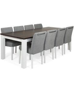 Kanerva ruokaryhmä kahdeksalla Tähkä tuolilla, pähkinä-valkoinen