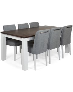 Kanerva ruokaryhmä kuudella Tähkä tuolilla, pähkinä-valkoinen