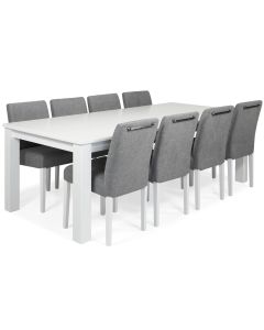 Kanerva ruokaryhmä kahdeksalla Tähkä tuolilla, valkoinen