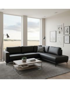 Unico Lakeus avokulmasohva, musta aito nahka