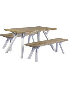 Lana lankkupöytä + 2 penkkiä, puujaloilla