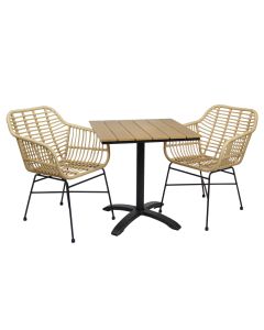 Mocca pöytä 70 x 70 cm + 2 Amanda polyrottinkituolia