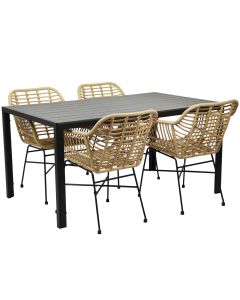 Moonlight terassipöytä + 4 Amanda polyrottinkituolia