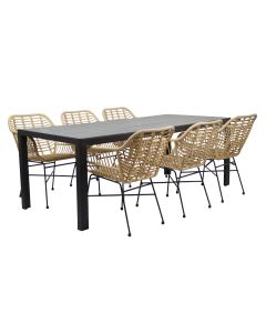 Moonlight 205 cm pöytä + 6 Amanda polyrottinkituolia