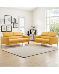 Pisa keltainen sohvakalusto 3+2 nahkaa