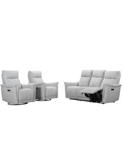 Valencia 3+1+1 sohvakalusto sähkömekanismeilla, vaaleanharmaa nahka