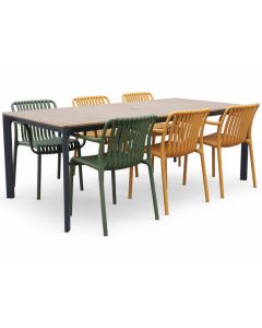 West terassipöytä + 6 Brandon tuolia, eri värejä