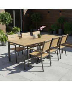 West terassipöytä ja 6 Krabi tuolia, eri värejä