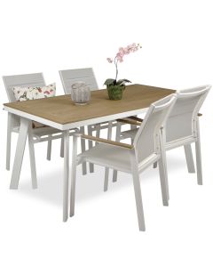 Woodie terassiryhmä valkoisilla Tango tuoleilla