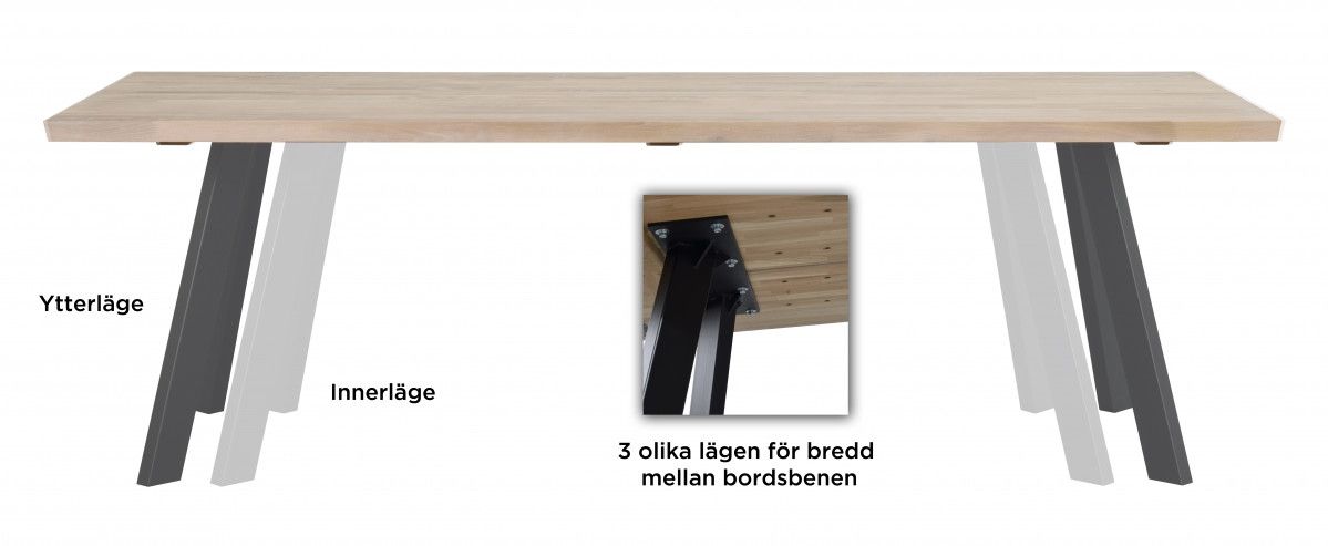 Rowico Fred ruokapöytä 100x240cm, savu/musta