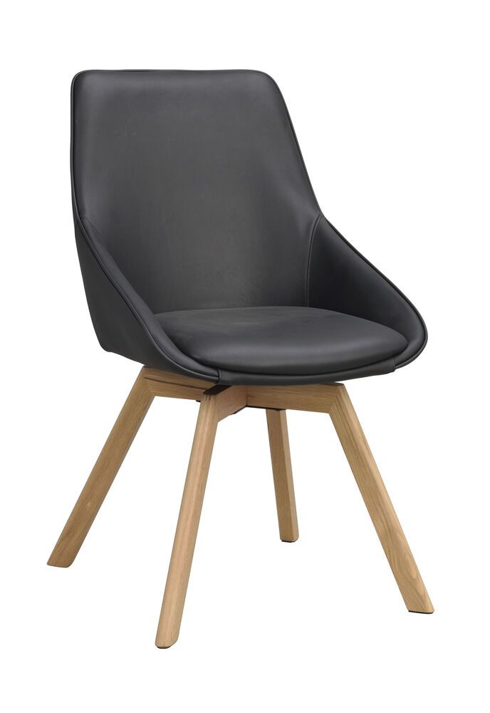 Rowico Alison ruokapöydän tuoli, musta nahka / tammi