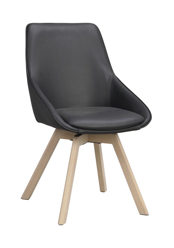 Rowico Alison ruokapöydän tuoli, musta nahka / valkopesty tammi