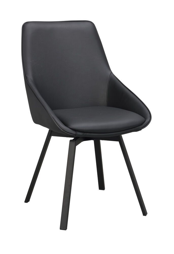 Rowico Alison ruokapöydän tuoli, musta nahka / mustat metallijalat