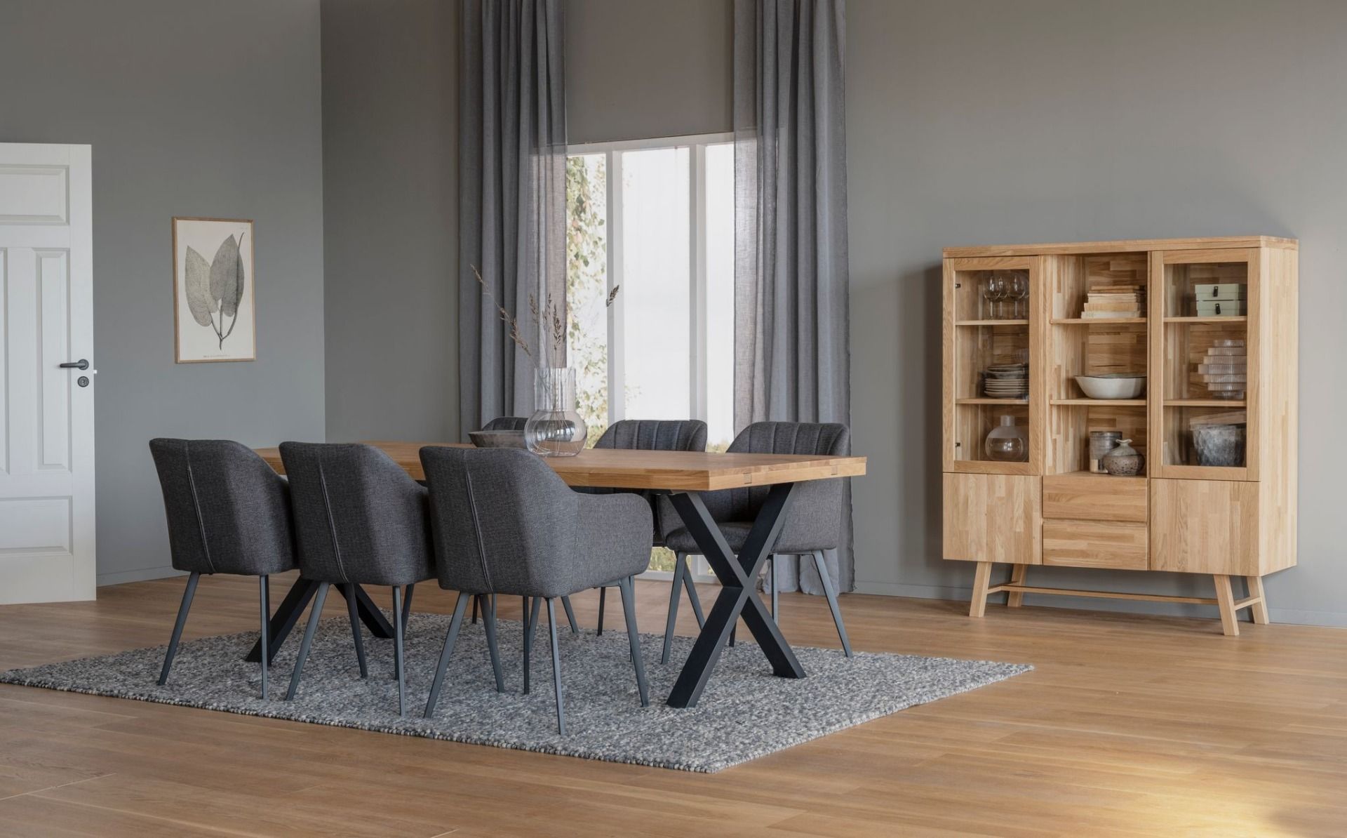 Rowico Brooklyn ruokapöytä 220x95, X-jalat, tammi/musta