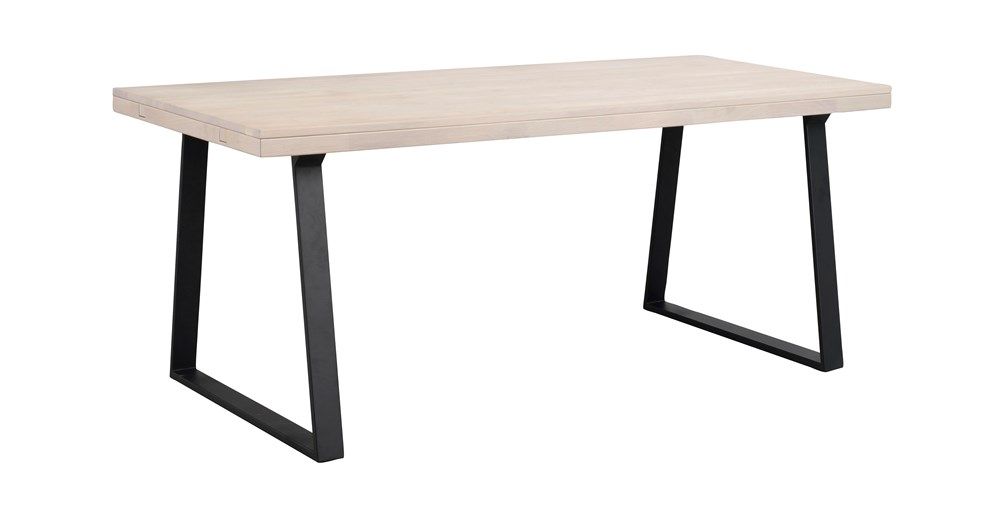 Rowico Brooklyn ruokapöytä 95x170cm, valkopesty tammi ja mustat metallilajat, jalan malli u