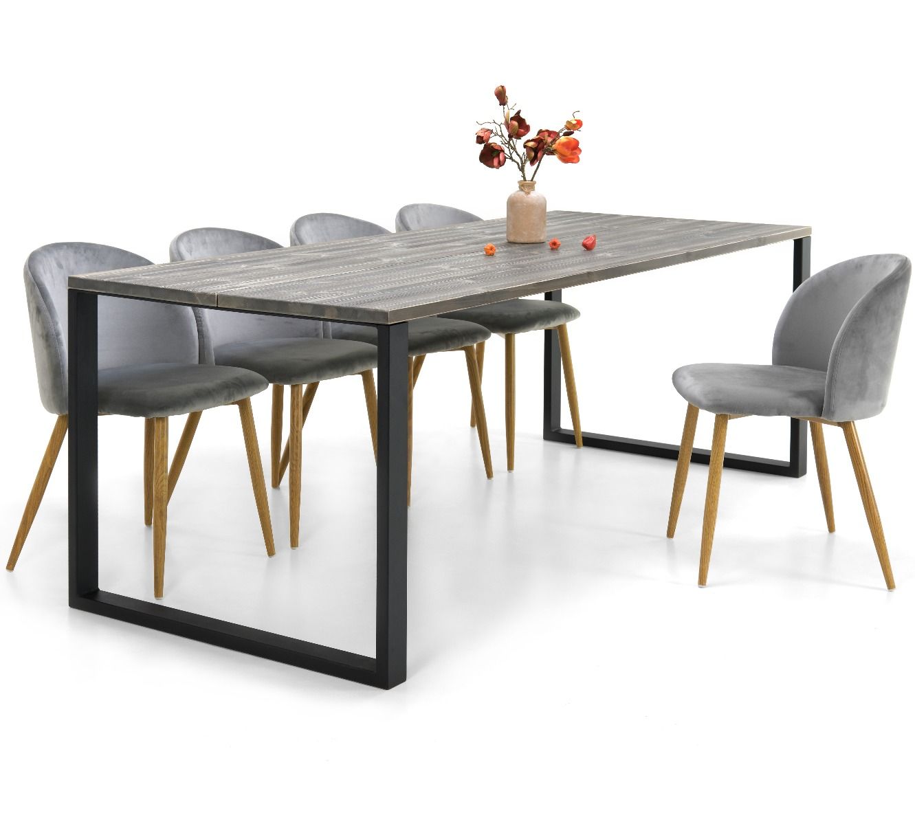 Edna ruokapöytä 220 x 90 cm harmaa, mustat metallijalat