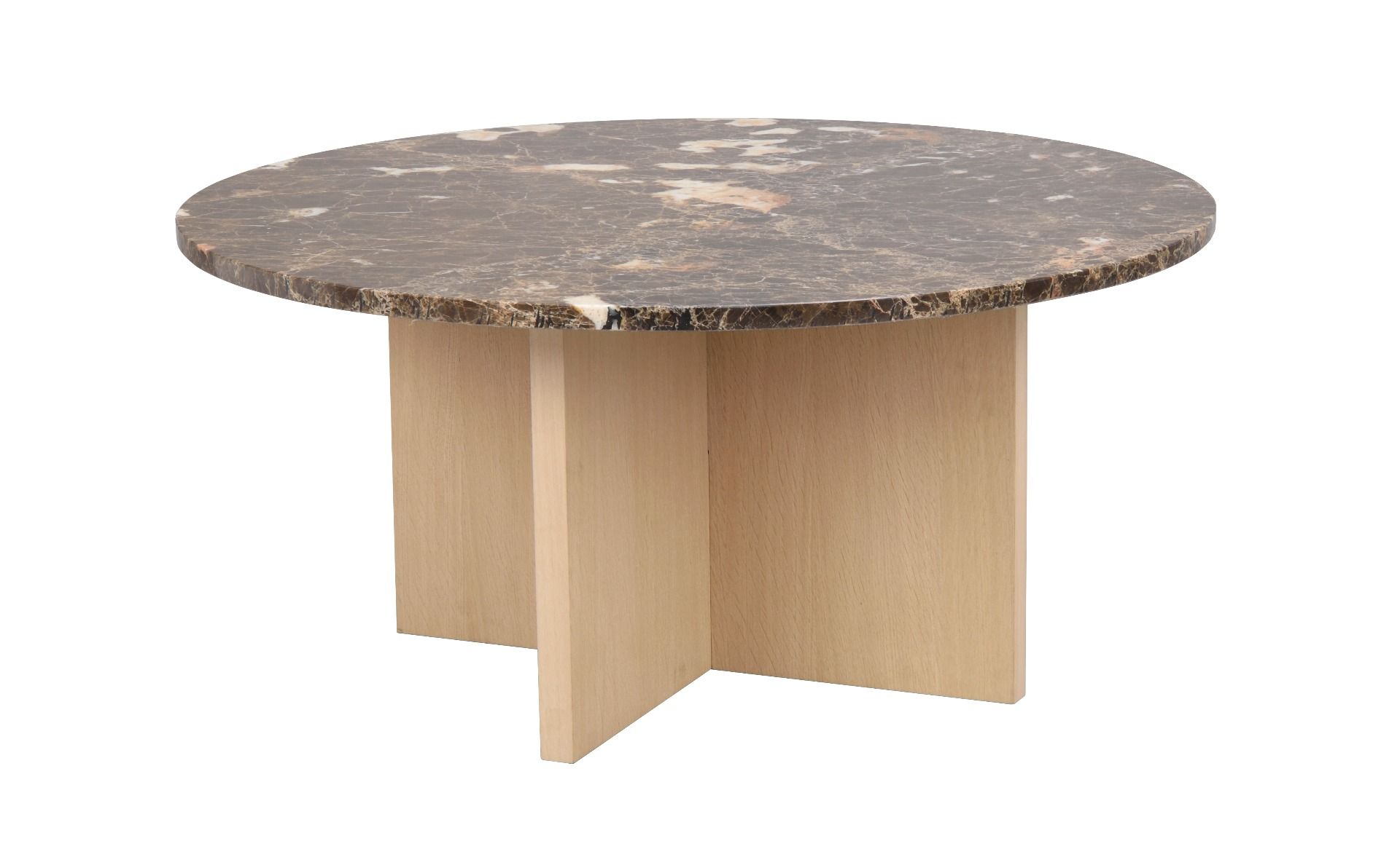 Rowico Brooksville pyöreä kahvipöytä Ø90, ruskea marmori/valkopesty tammi