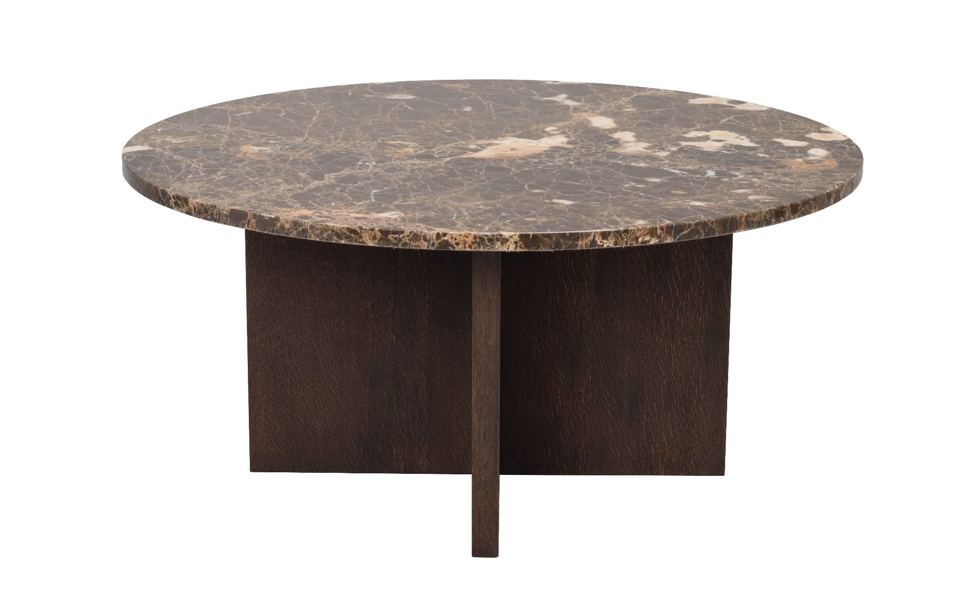 Rowico Brooksville pyöreä sohvapöytä Ø90, ruskea marmori/ruskea tammi