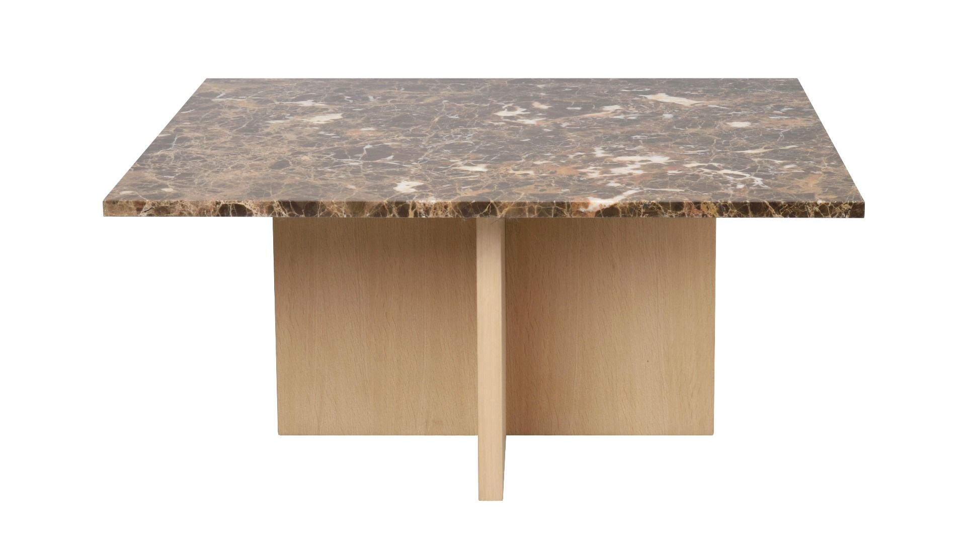 Rowico Brooksville kahvipöytä 90x90cm, ruskea marmori/valkopesty tammi