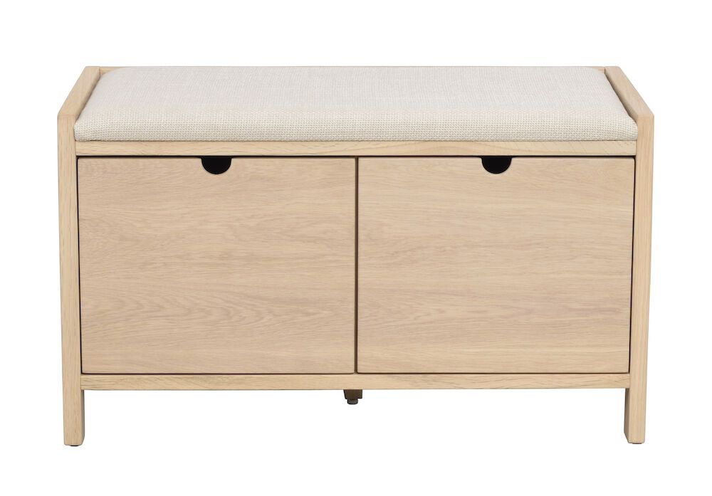 Rowico Hillmond-istuinpenkki 2-laatikolla, valkopesty tammi/beige