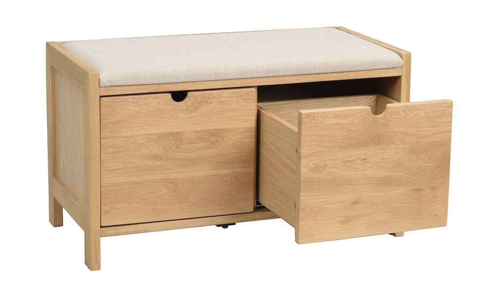 Rowico Hillmond-istuinpenkki 2-laatikolla, lakattu tammi/beige