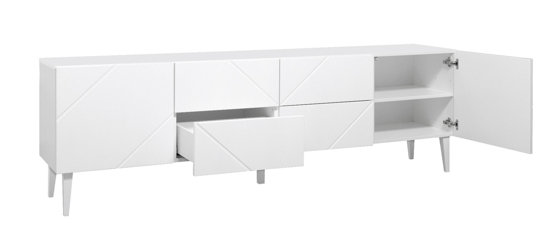 Hiipakka Vilja tv-taso 200cm laatikoilla ja ovilla, valkoinen