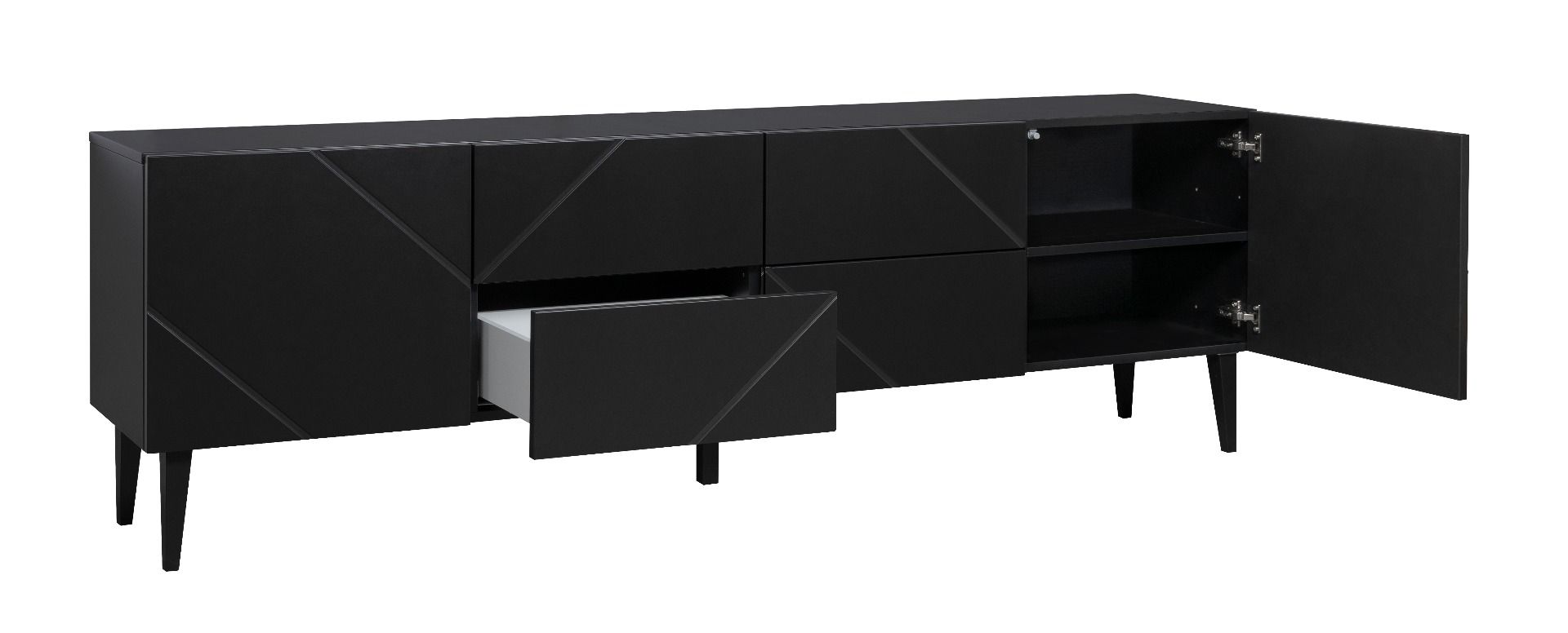 Hiipakka Vilja tv-taso 200cm laatikoilla ja ovilla, musta