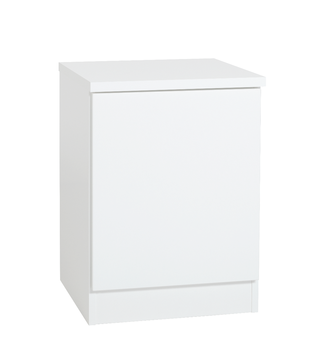 LM Ojala Lilja sarjan yöpöytä valkoisella rungolla. 