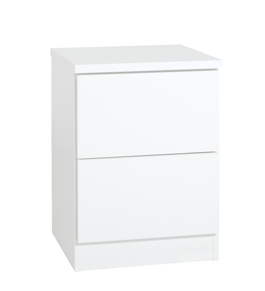 LM Ojala 2-laatikollinen yöpöytä/lipasto valkoisella rungolla. Kannen värin voi valita. 