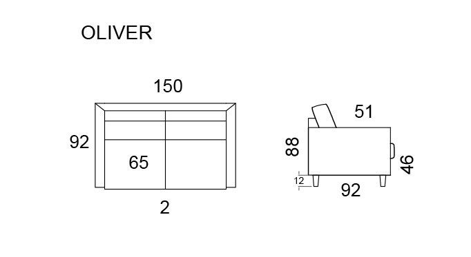 Unico Oliver 2-istuttava sohva, tummanharmaa