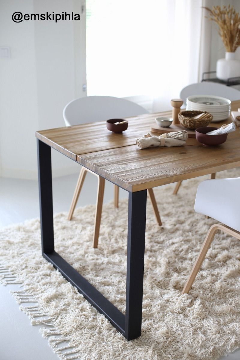 Edna ruokapöytä 180 x 90 cm ruskea, mustat metallijalat