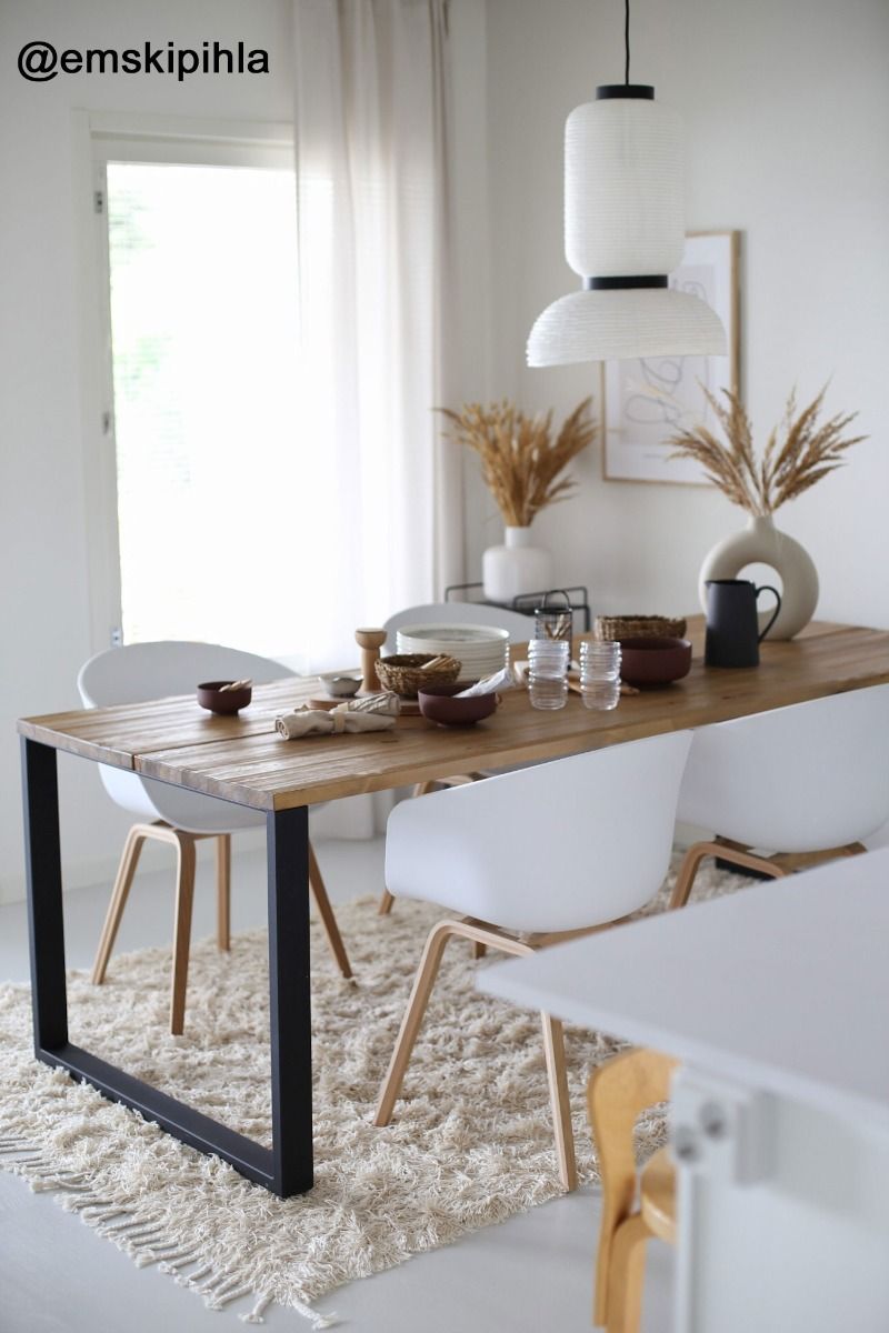 Edna ruokapöytä 180 x 90 cm ruskea, mustat metallijalat