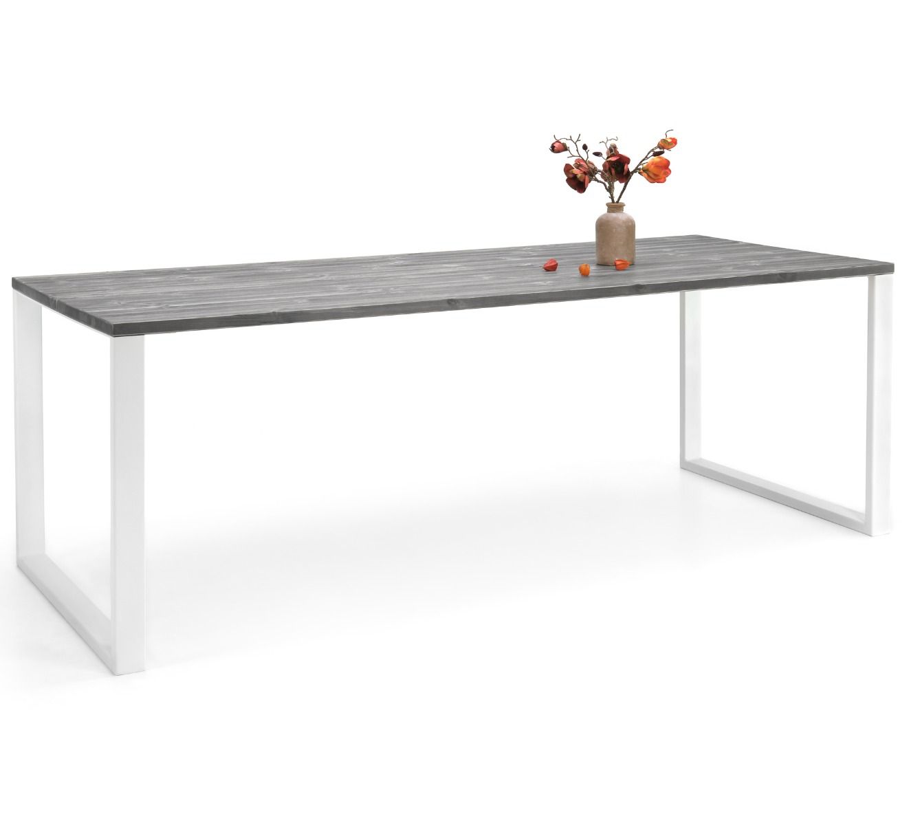 Edna ruokapöytä 220 x 90 cm harmaa, valkoiset metallijalat