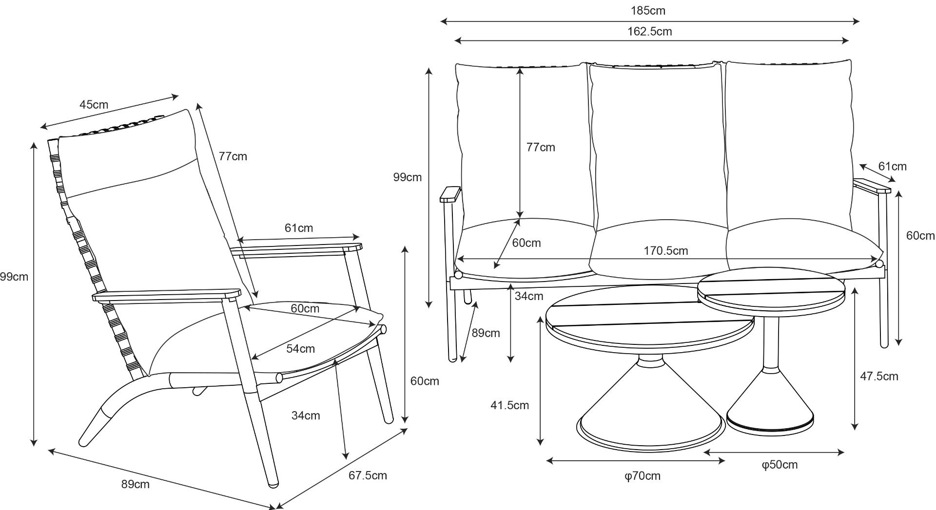 Puro sohvasetti 3+1+1 ulkokäyttöön vaalea