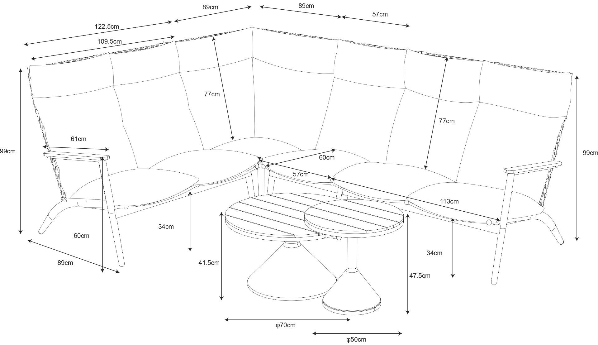 Puro kulmasohvasetti ulkokäyttöön vaalea