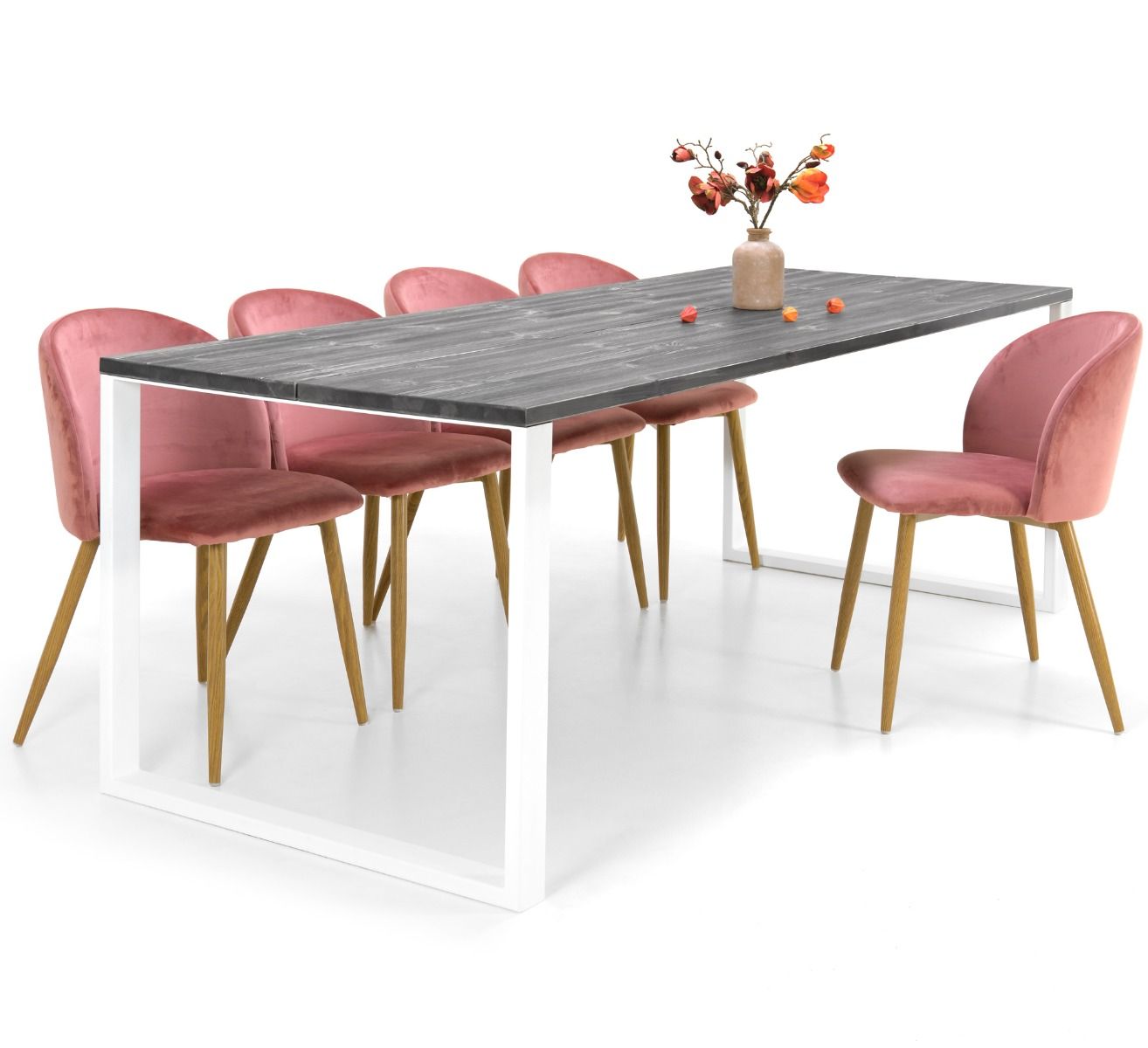 Edna ruokapöytä 140 x 90 cm harmaa, valkoiset metallijalat