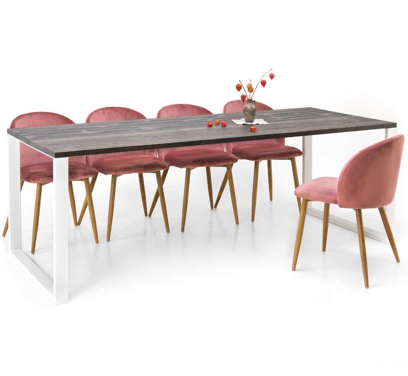 Edna ruokapöytä 220 x 90 cm harmaa, valkoiset metallijalat