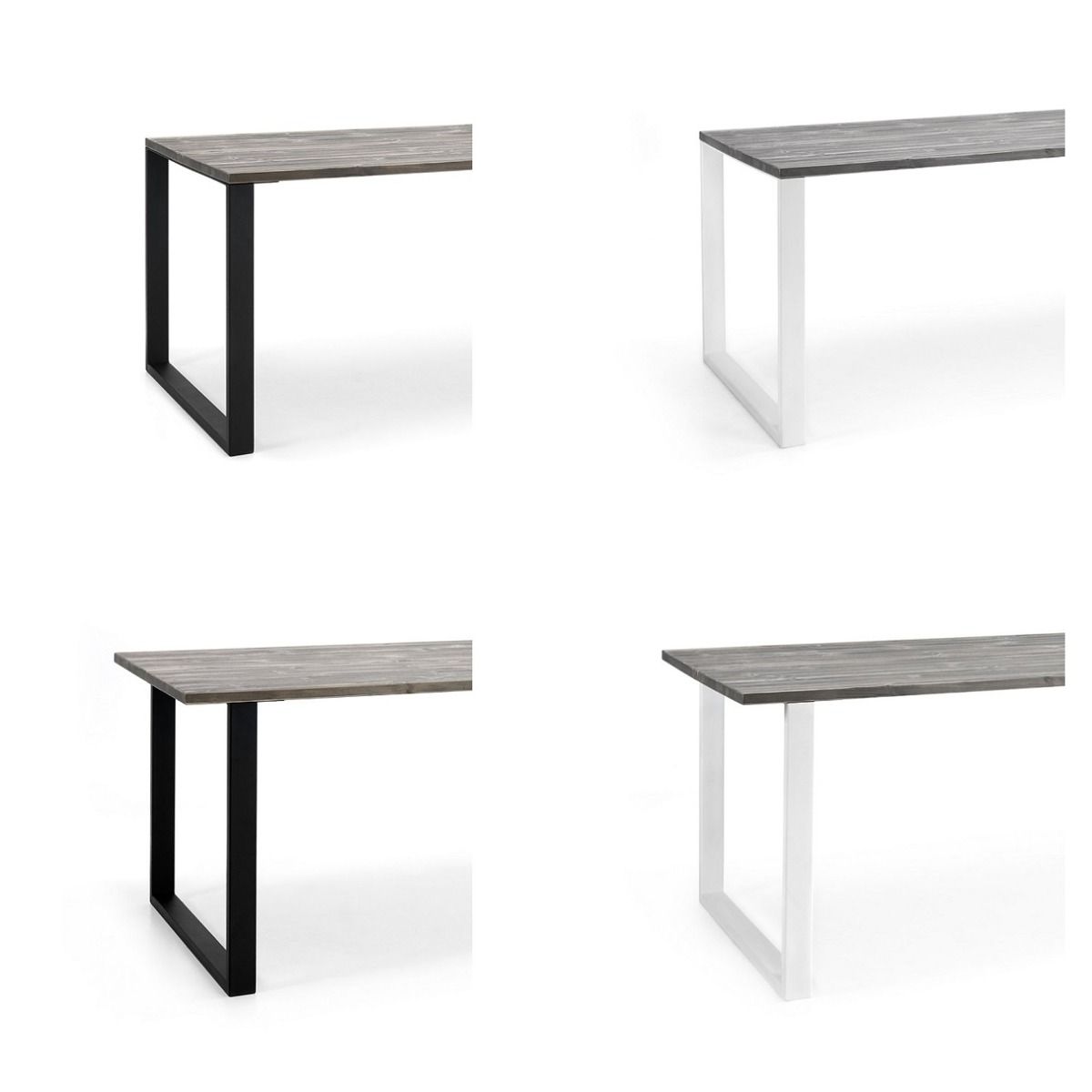 Edna ruokapöytä 220 x 90 cm harmaa, mustat metallijalat