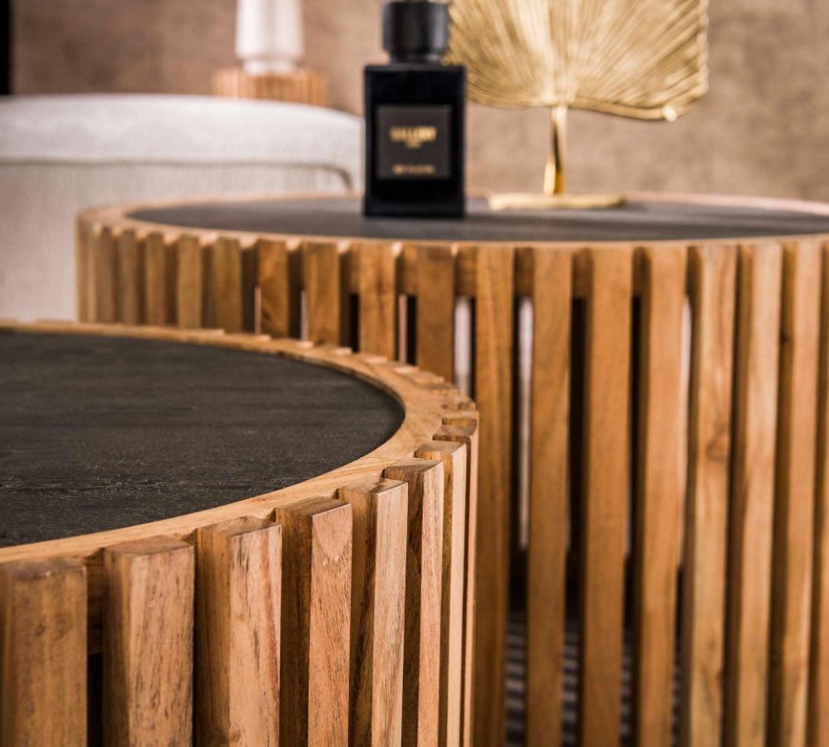 Amsterdam 2-osainen sohvapöytä pyöreä, akaasia