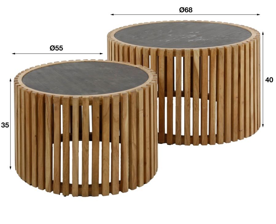 Amsterdam 2-osainen sohvapöytä pyöreä, akaasia