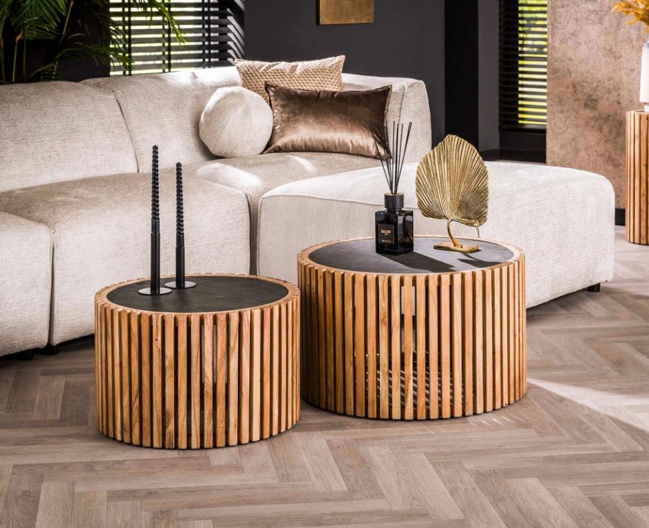 Amsterdam 2-osainen sohvapöytä pyöreä, akaasia