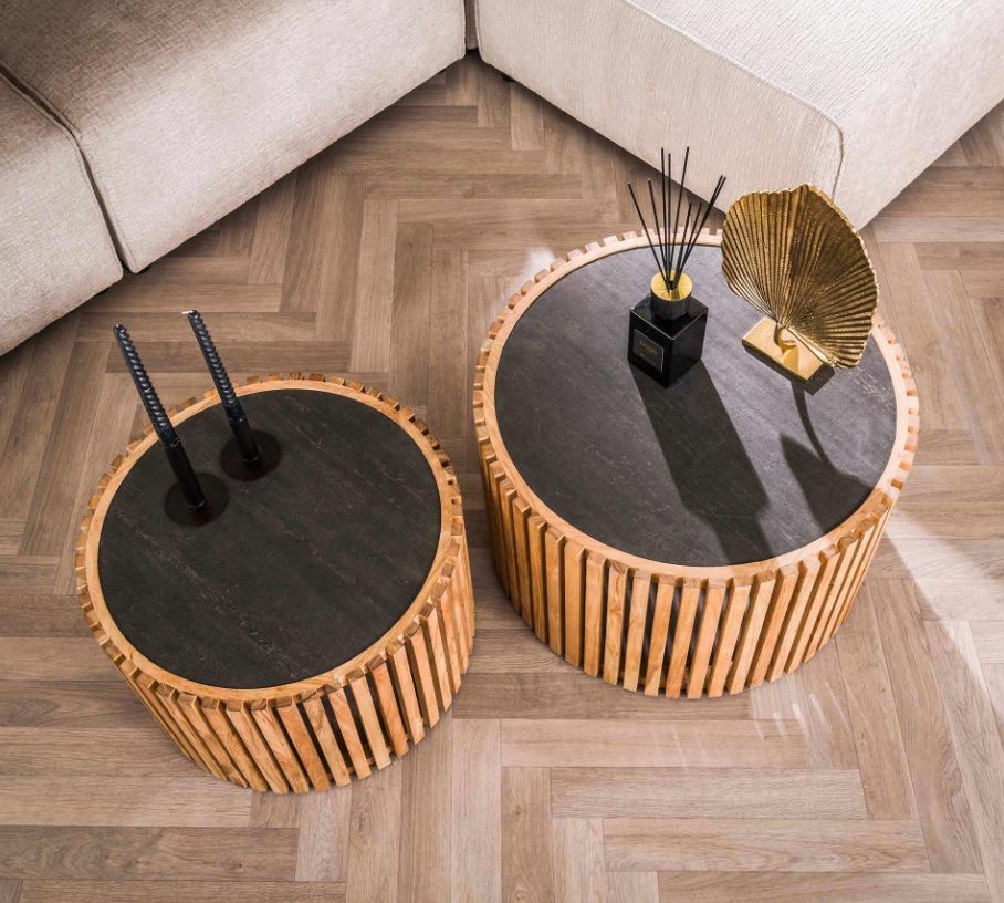 Amsterdam 2-osainen sohvapöytä pyöreä, akaasia